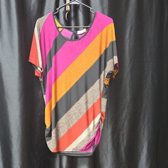 Lavish Vibrant Striped Short Sleeve Top - Picture 1 of 8